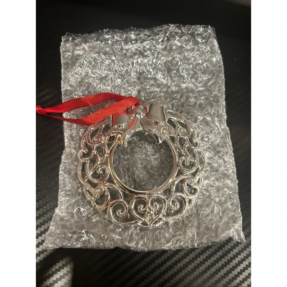Lenox Christmas Ornament Sparkle and Scroll Multi-Crystal WREATH Silverplate NIB